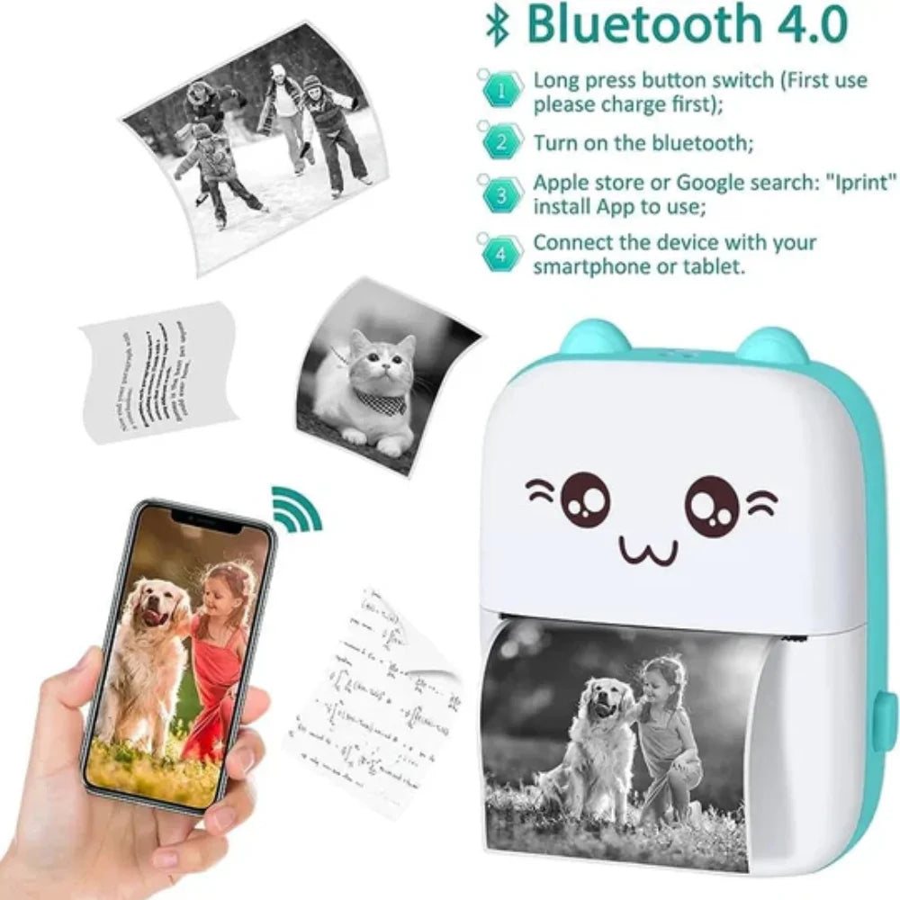 "Smart Inkless Mini Printer - Wireless Bluetooth Thermal Sticker & Label Maker"