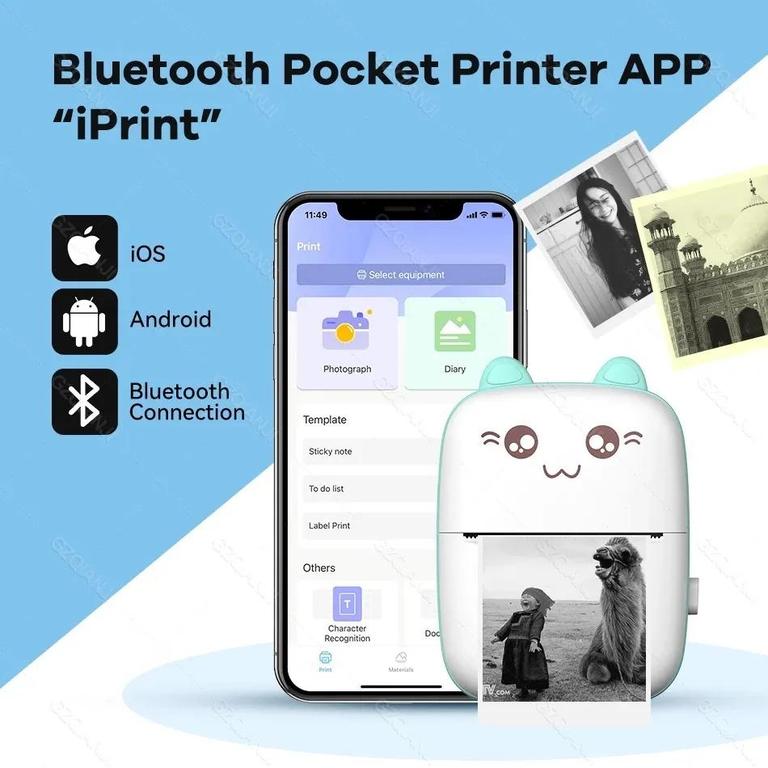 "Smart Inkless Mini Printer - Wireless Bluetooth Thermal Sticker & Label Maker"